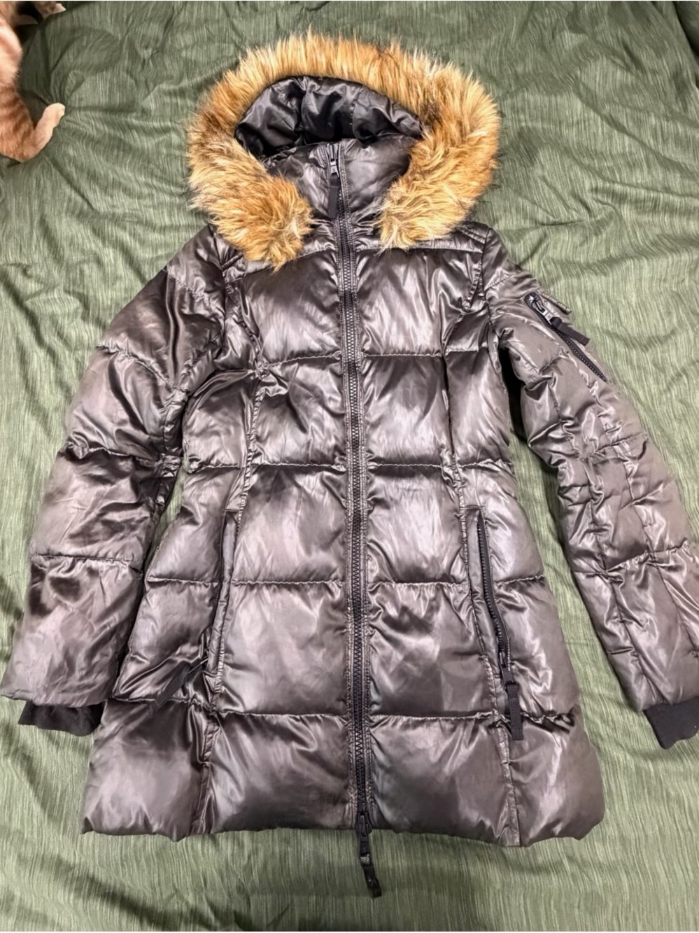 Sam S13 Hooded Faux-Fur Trim Puffer Coat - Dark Grey